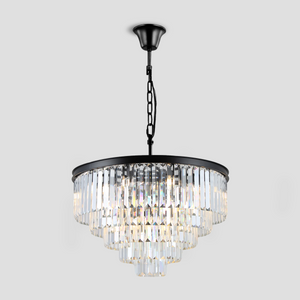 1920s Tedem Multi-Tier Clear/Smoke Crystal Round Chandelier