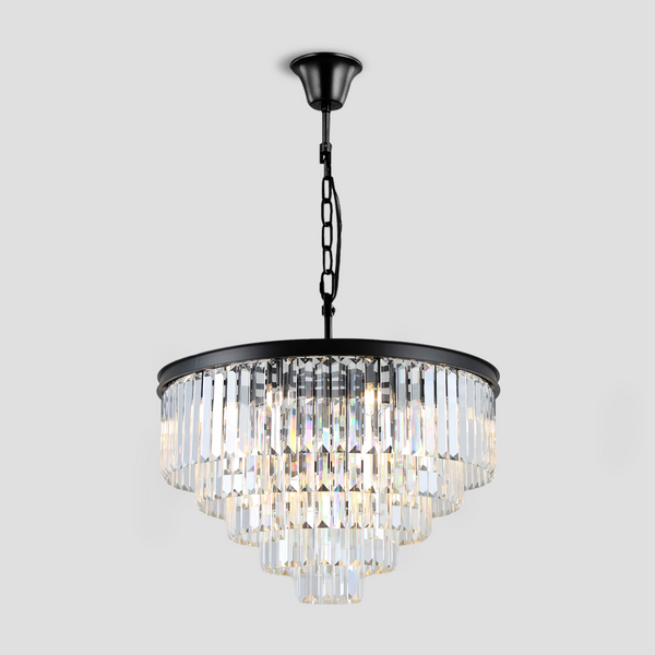 1920s Tedem Multi-Tier Clear/Smoke Crystal Round Chandelier