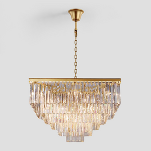 1920s Tedem 5-Tier Crystal Square Chandelier