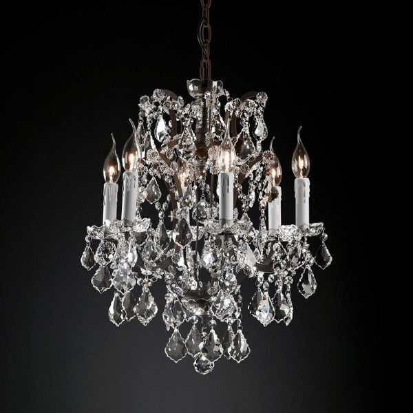 19th C. Rococo Iron & Crystal Round  Dining Room Chandelier 18"