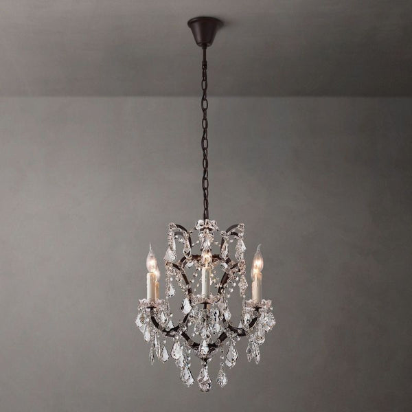 19th C. Rococo Iron & Crystal Round  Dining Room Chandelier 18"