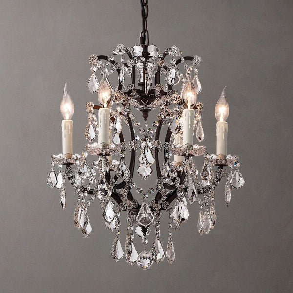 19th C. Rococo Iron & Crystal Round  Dining Room Chandelier 18"