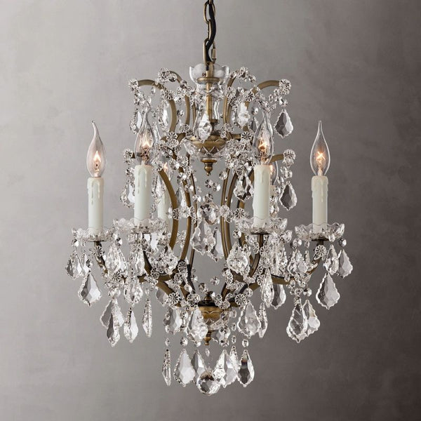 19th C. Rococo Iron & Crystal Round  Dining Room Chandelier 18"