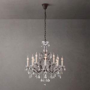 19th C. Rococo Iron & Crystal Round  Dining Room Chandelier 28"