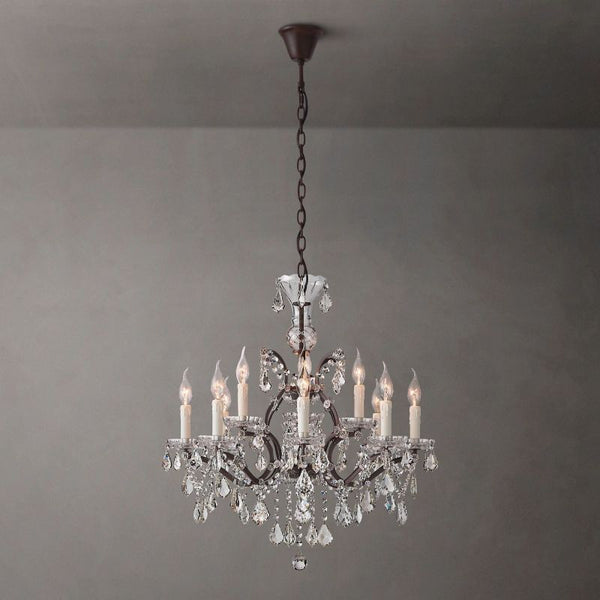 19th C. Rococo Iron & Crystal Round  Dining Room Chandelier 28"