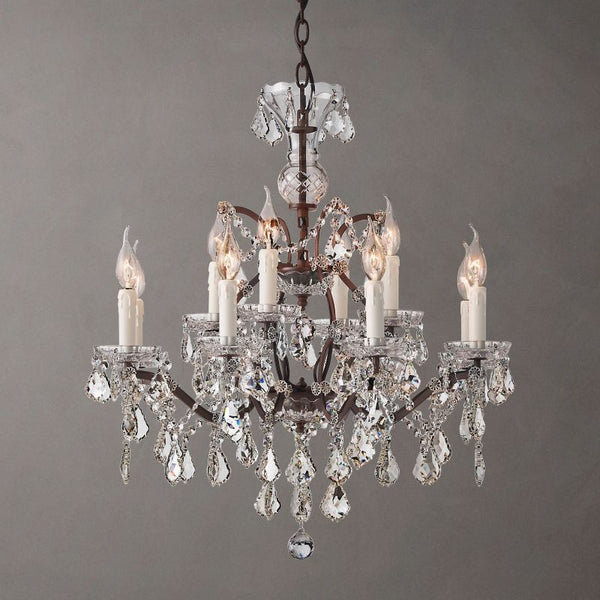 19th C. Rococo Iron & Crystal Round  Dining Room Chandelier 28"