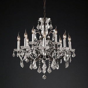 19th C. Rococo Iron & Crystal Round  Dining Room Chandelier 28"