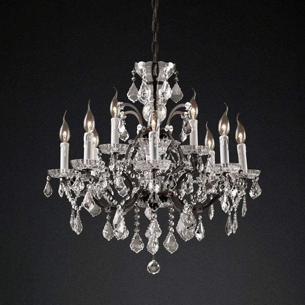 19th C. Rococo Iron & Crystal Round  Dining Room Chandelier 28"