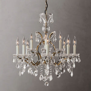 19th C. Rococo Iron & Crystal Round  Dining Room Chandelier 28"
