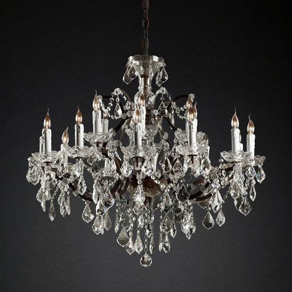 19th C. Rococo Iron & Crystal Round Dining Room Chandelier 33"