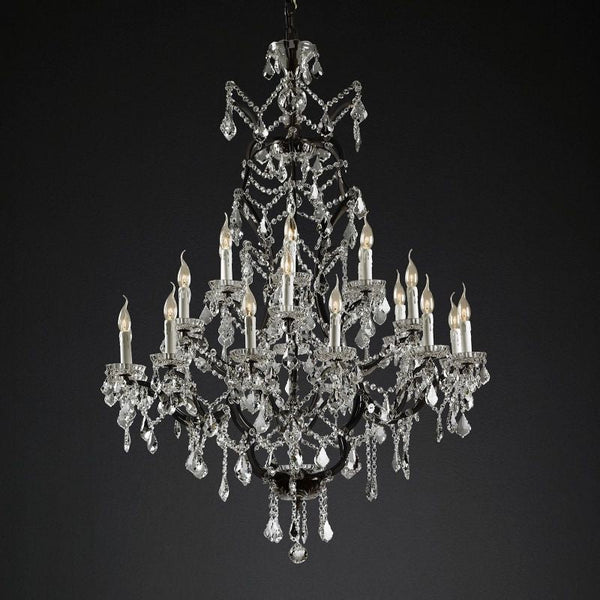 19th C. Rococo Iron & Crystal Round Dining Room Chandelier 40"