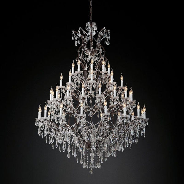 19th C. Rococo Iron & Crystal Round Dining Room Chandelier 60"