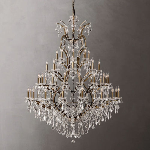 19th C. Rococo Iron & Crystal Round Dining Room Chandelier 60"