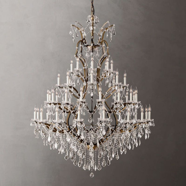 19th C. Rococo Iron & Crystal Round Dining Room Chandelier 60"
