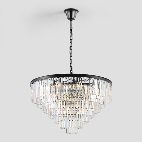 1920s Tedem Multi-Tier Clear/Smoke Crystal Round Chandelier
