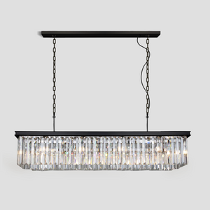 1920s Tedem Single-Tier Rectangular Crystal Rod Chandelier