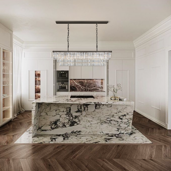 1920s Tedem 3-Tier Crystal Rectangular Chandelier