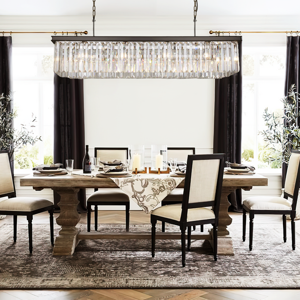 1920s Tedem Single-Tier Rectangular Crystal Rod Chandelier