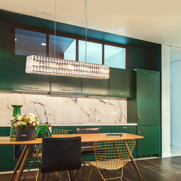 Dina Halo Rectangular Crystal Chandelier