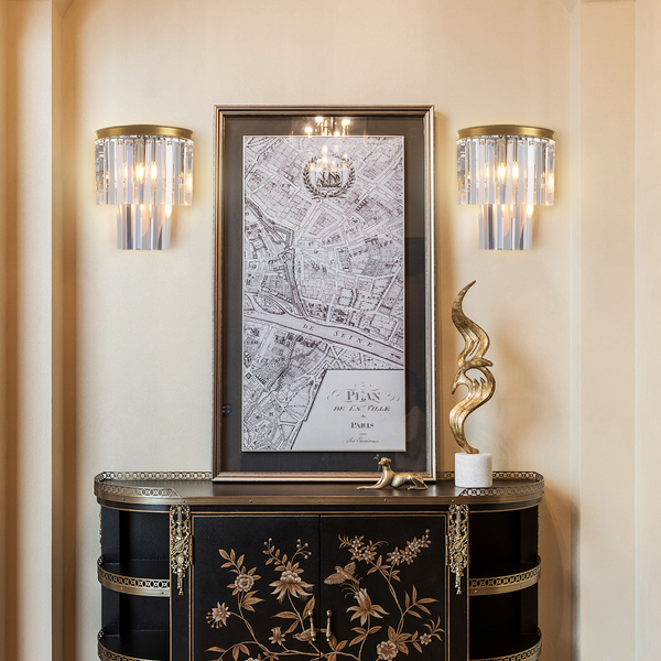 1920s Tedem 2-Tier Crystal Semi-Round Sconce