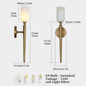 Alabaster 1head Brass/Black Strip Wall Sconce for All Scene 21.6"
