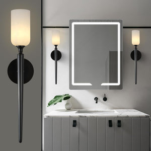 Alabaster 1head Brass/Black Strip Wall Sconce for All Scene 21.6"