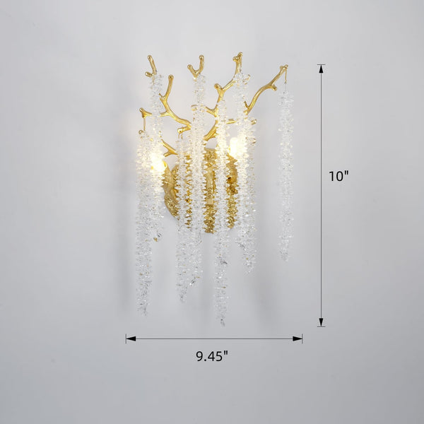 Snow Tree Crystal Gold Wall Sconce for All Rooms 10"H