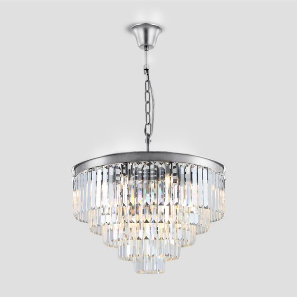 1920s Tedem Multi-Tier Clear/Smoke Crystal Round Chandelier