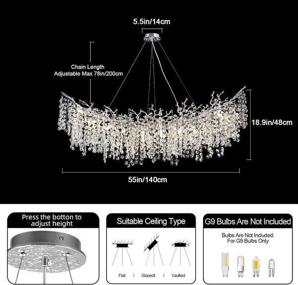Snow Tree Branch Crystal Chandelier for All Rooms 30" 40" 55"