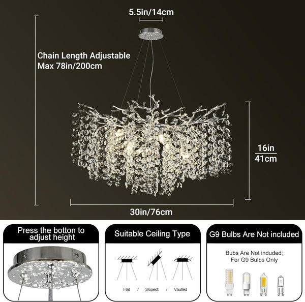Snow Tree Branch Crystal Chandelier for All Rooms 30" 40" 55"