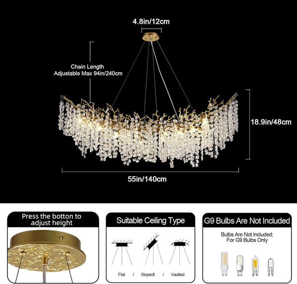 Snow Tree Branch Crystal Chandelier for All Rooms 30" 40" 55"