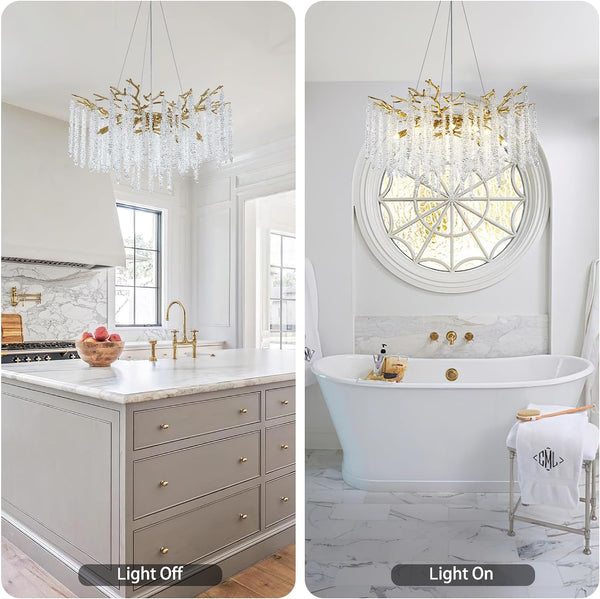 Snow Tree Branch Crystal Gold Chandeliers for All Rooms 30''