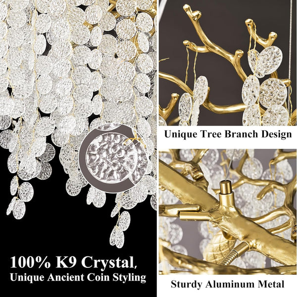 Coin Type Crystal Tree Branch Linear Chandelier 72"