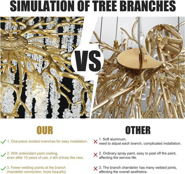 Snow Tree Branch Crystal Gold Chandeliers for All Rooms 30''
