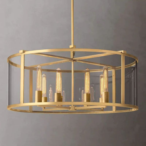 Beckman Glass Lantern Modern Round Living Room Chandelier 33"