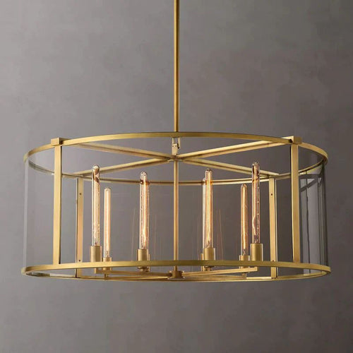 Beckman Glass Lantern Modern Round Dining Room Chandelier 44"
