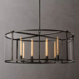 Beckman Glass Lantern Modern Round Dining Room Chandelier 44"
