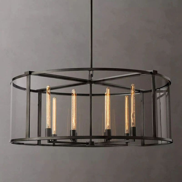 Beckman Glass Lantern Modern Round Dining Room Chandelier 44"