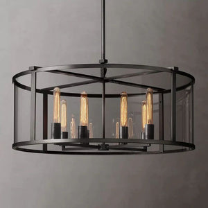 Beckman Glass Lantern Modern Round Living Room Chandelier 33"