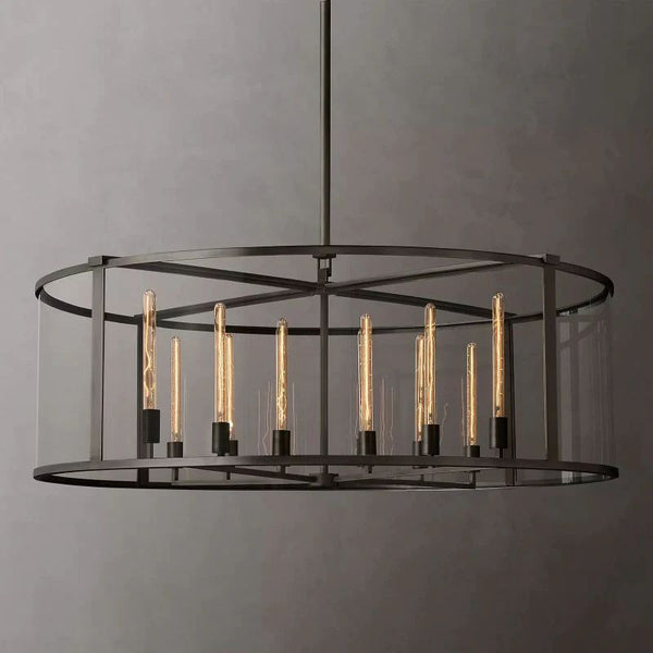 Beckman Glass Lantern Modern Round Dining Room Chandelier 55"