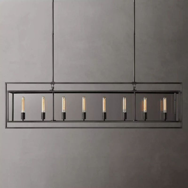 Beckman Glass Lantern Rectangular Dining Room Chandelier 72"