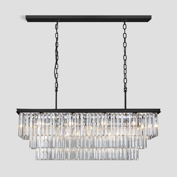 1920s Tedem 3-Tier Crystal Rectangular Chandelier