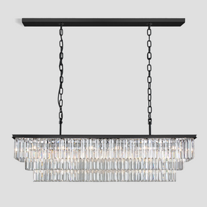 1920s Tedem 3-Tier Crystal Rectangular Chandelier