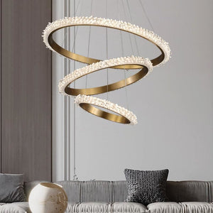 Besy Contemporary K9 Crystal Halo Circle Foyer Chandelier