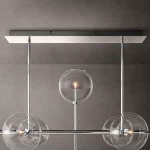 Glass Globe Mobile Linear Chandelier 72"For Living Room