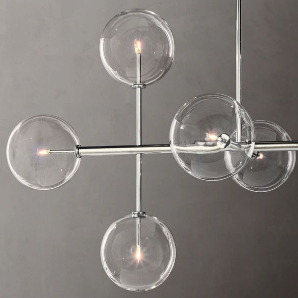 Glass Globe Mobile Linear Chandelier 72"For Living Room