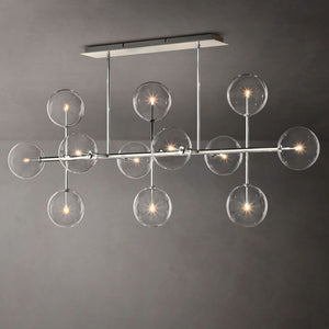 Glass Globe Mobile Linear Chandelier 72"For Living Room