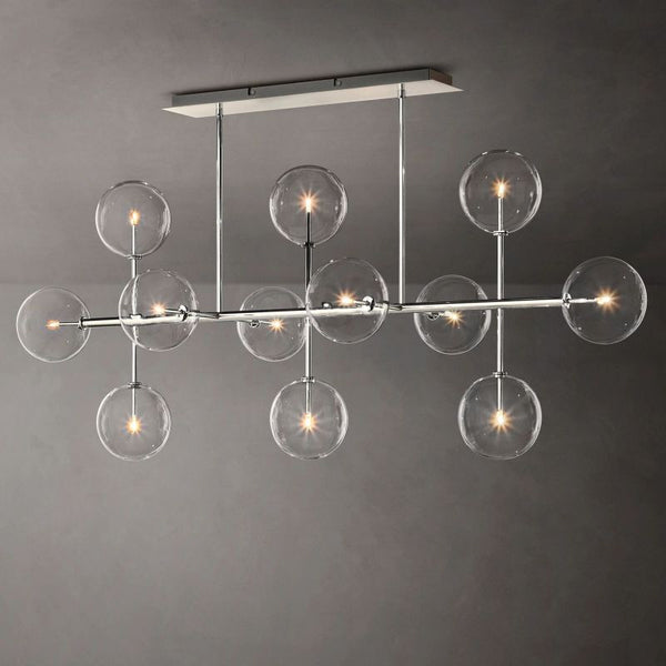 Glass Globe Mobile Linear Chandelier 72"For Living Room
