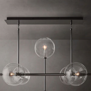 Glass Globe Mobile Linear Chandelier 72"For Living Room
