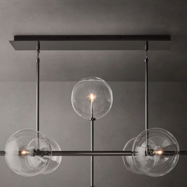 Glass Globe Mobile Linear Chandelier 72"For Living Room